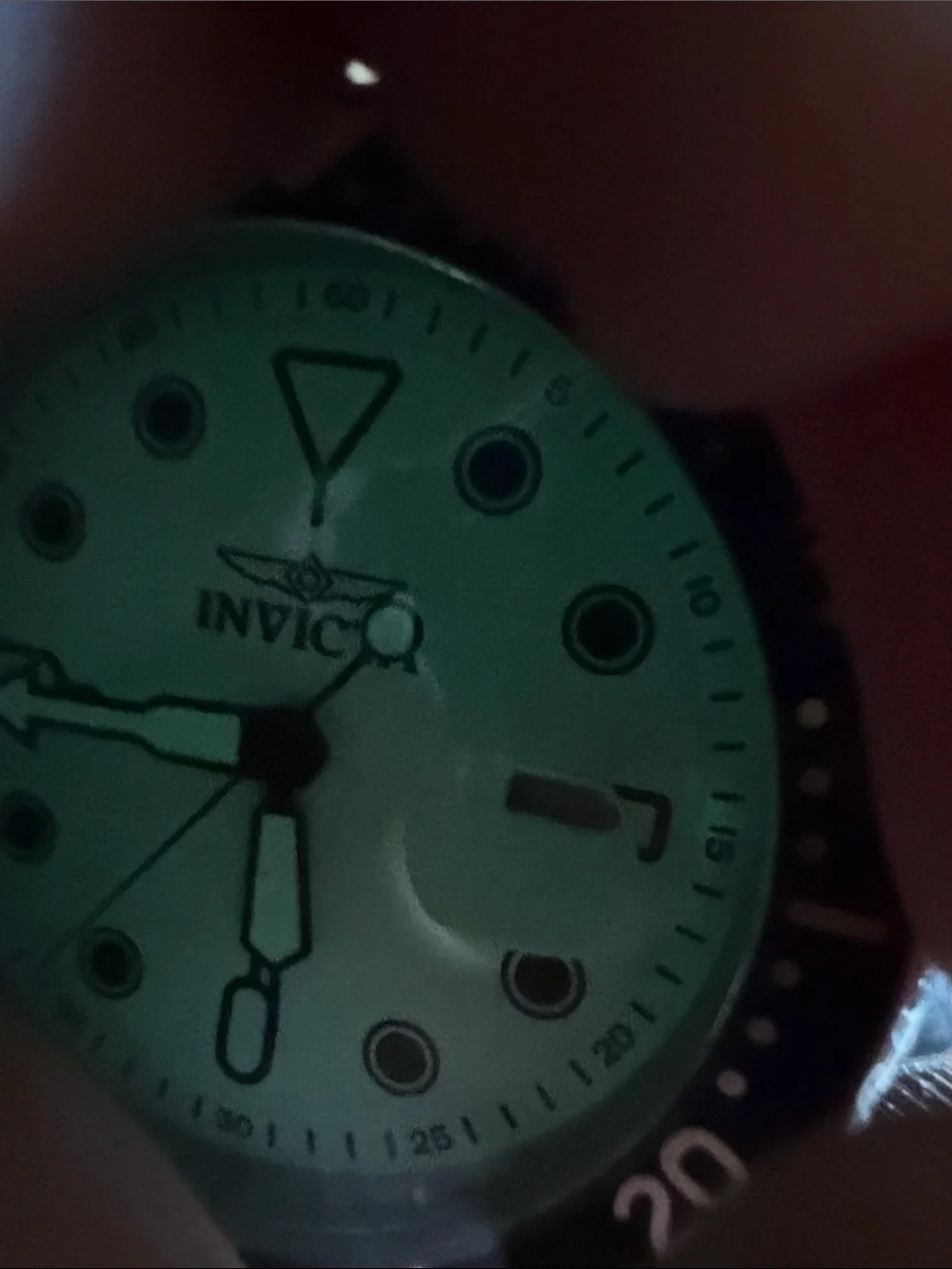 Invicta Men's Silver Case Watch with Black Bezel and Luminous Green Dial